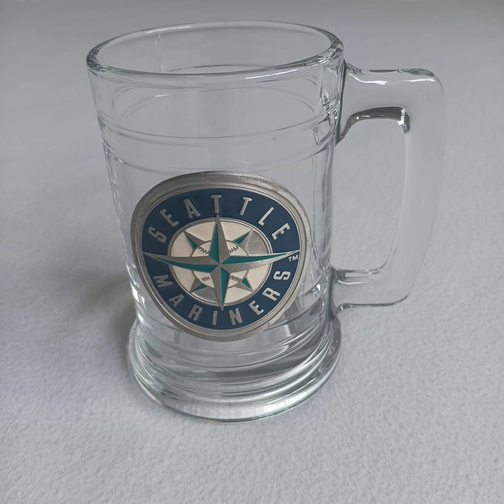 Seattle Mariners 2003 Glass Mug - Heavy Duty with Metal Emblem & Stamps Basball